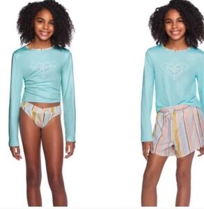 Roxy Youth 3-piece Swim Set rash guard, light blue